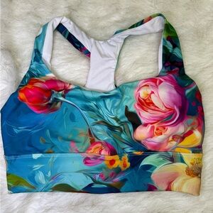 Floral Sports Bra - Blue and Pink